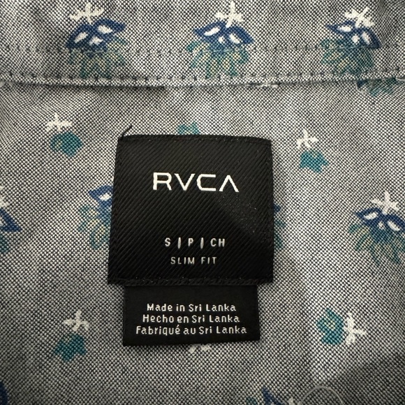 RVCA “That'll Do Floral” Stretch Short Sleeve Shirt Size Small Slim Fit Blue - Picture 9 of 11